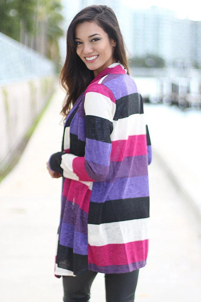 Purple Color Block Cardigan