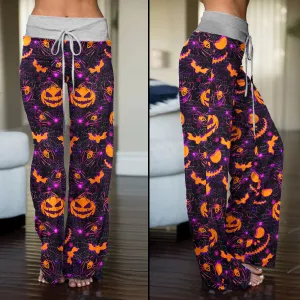 Purple Dark Halloween Women's High-waisted Wide Leg Pants