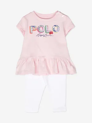 Ralph Lauren Baby Girls Polo Leggings Set in Pink