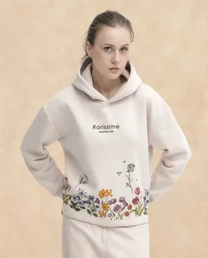 Rareism Articale Women Pearson Beige Poly Cotton Fabric Full Sleeves Cuffed Sleeve Hooded Regular Fit Floral Print Sweatshirt