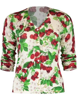 Red Cherry Blossom Print Cardigan