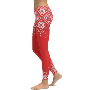 Red Knitted Print Christmas Leggings