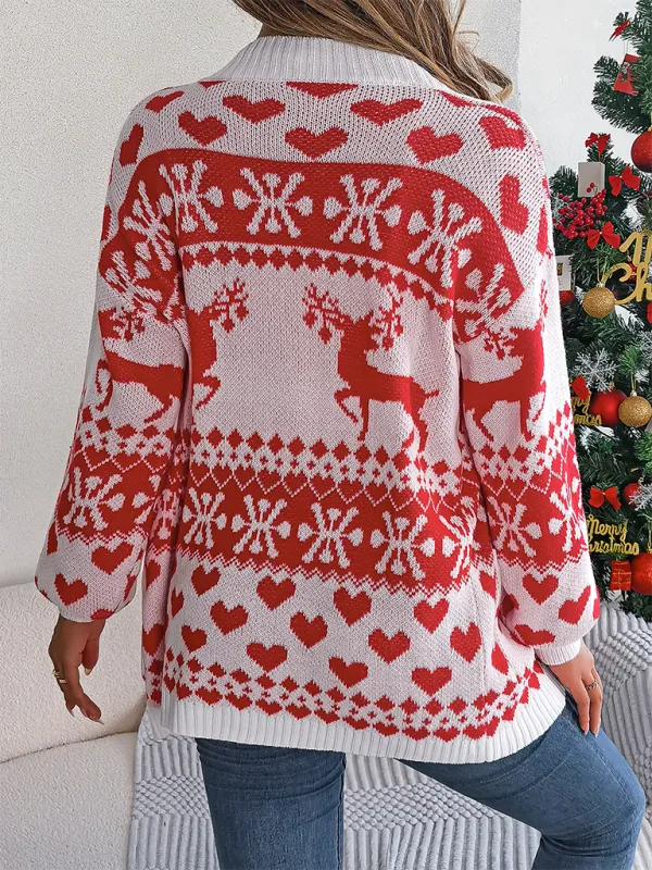 Reindeer Christmas Theme Long Sleeve Knit Cardigan