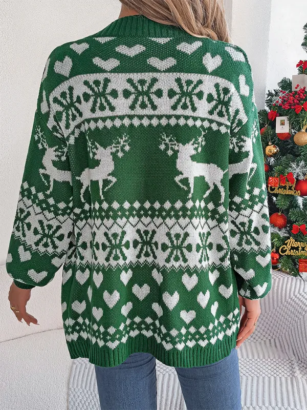 Reindeer Christmas Theme Long Sleeve Knit Cardigan