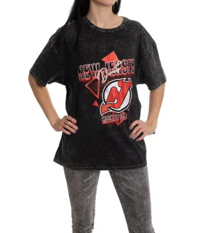 Retro New Jersey Devils Oversized Drop Shoulder Vintage Crewneck Short Sleeve T-Shirt