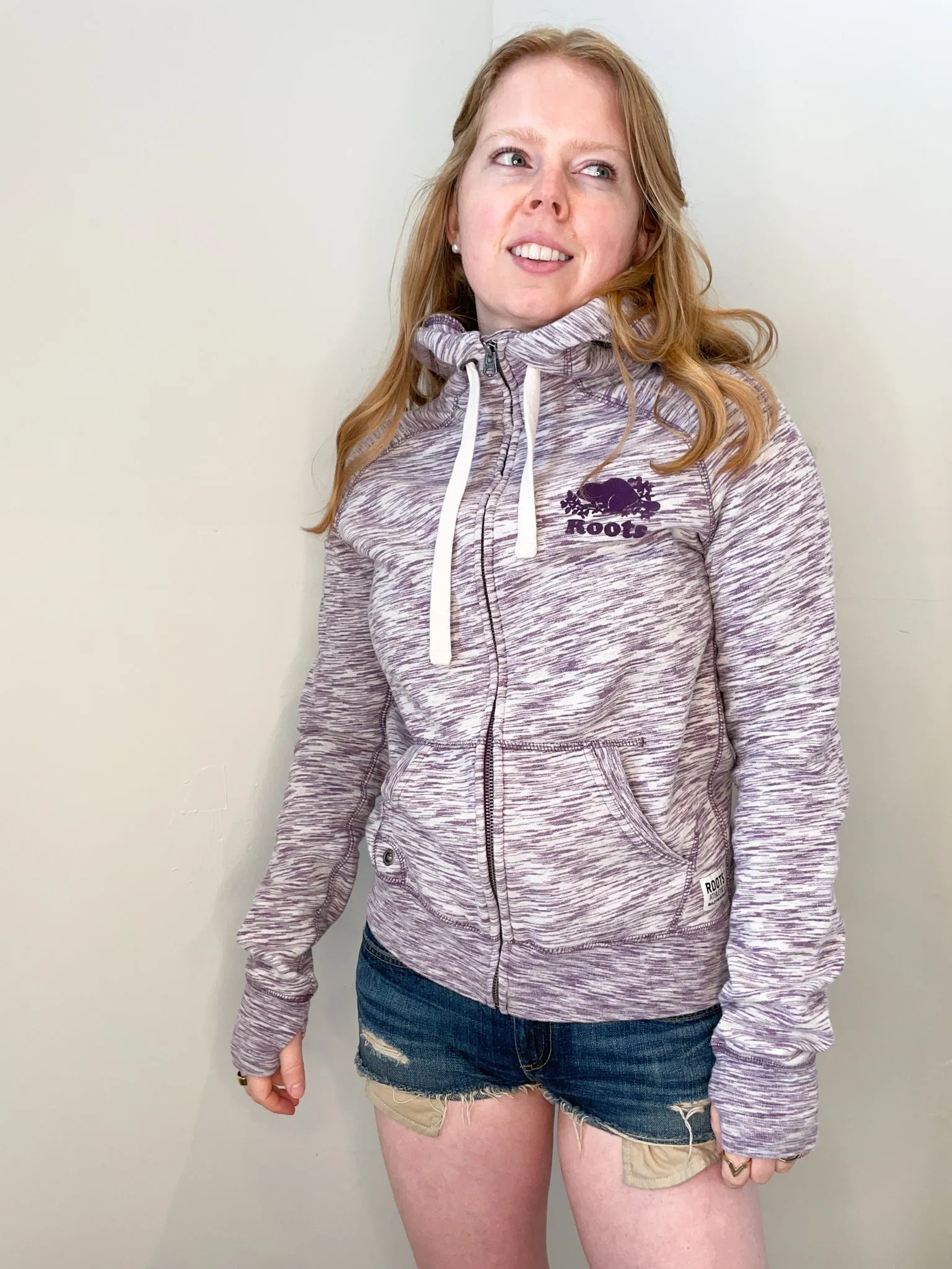 Roots Heathered Purple Zip Hoodie - Small