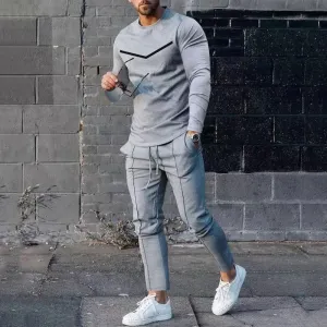 Round Neck Long Sleeve T-shirt Trousers Suit Men