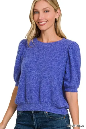 Royal brushed melange puff sleeve sweater