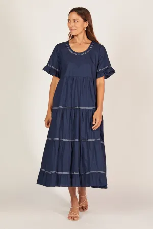 Sabre Poplin Frill Dress in Capri Cove