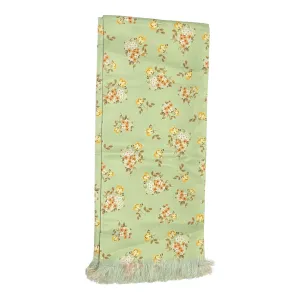 Sage Green And Yellow Floral Printed Scarf With Pocket Square