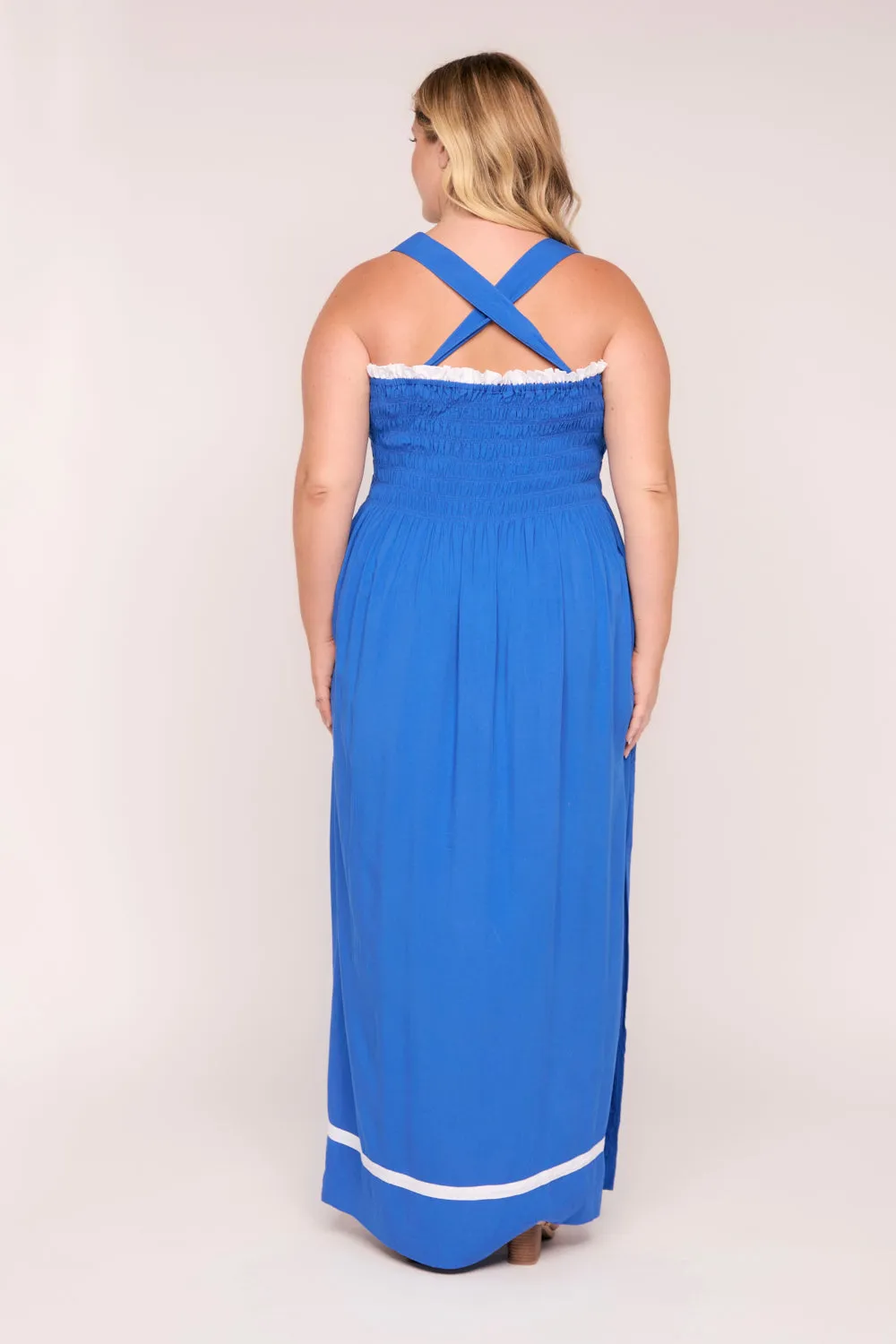 Sherry Shirred Strapless Maxi Dress in Blueberry Delight