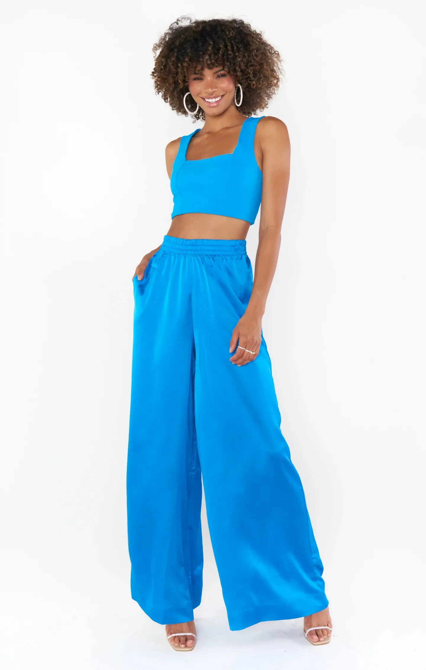 Show Me Your Mumu Irwin Pants Blue Luxe Satin