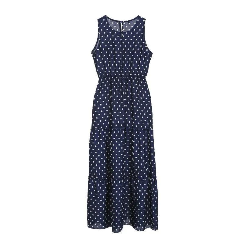 Sleeveless Polka Dots Maxi Dress