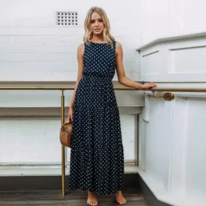 Sleeveless Polka Dots Maxi Dress