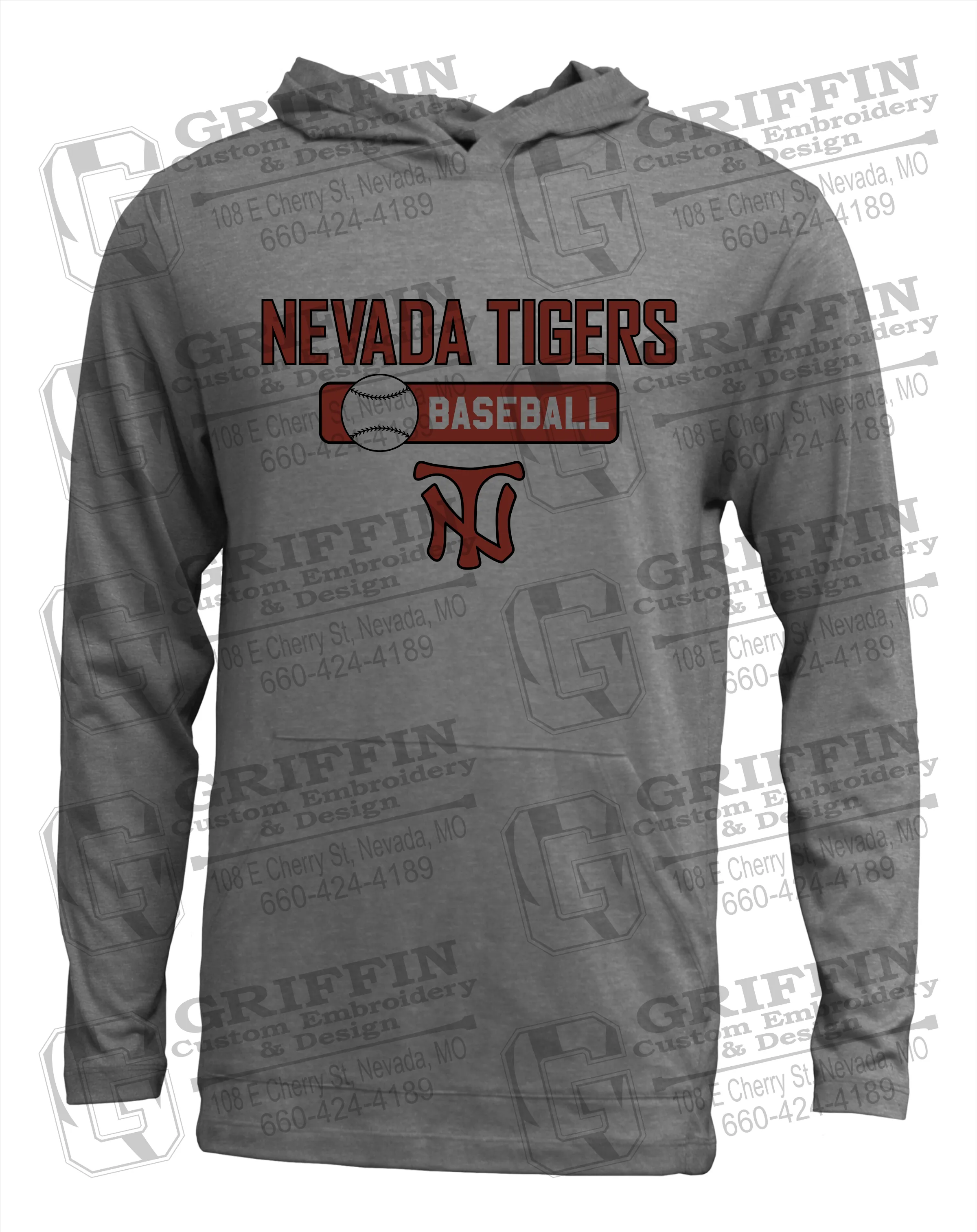 Soft-Tek T-Shirt Hoodie - Baseball - Nevada Tigers 24-S