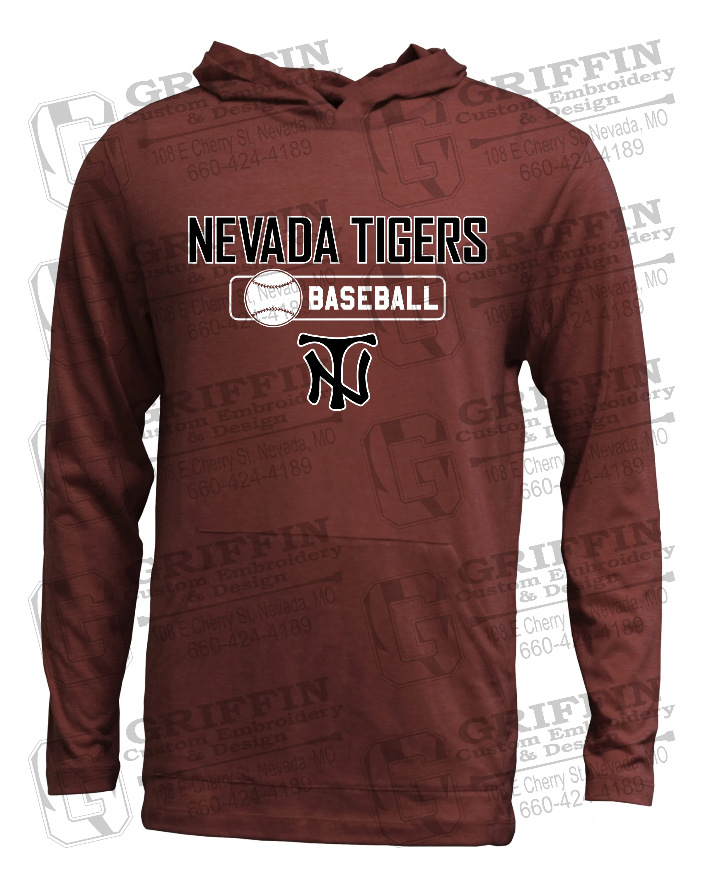 Soft-Tek T-Shirt Hoodie - Baseball - Nevada Tigers 24-S