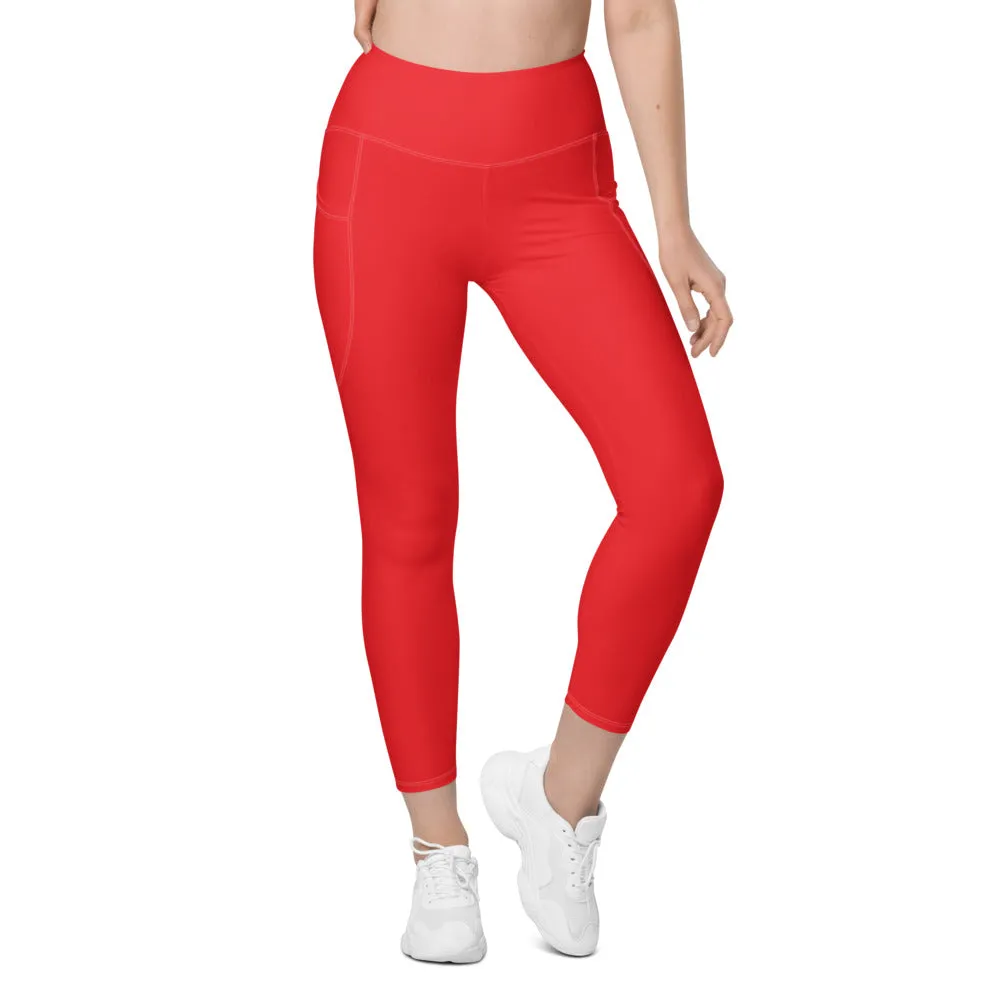 Solid Hot Red Leggings with Pockets