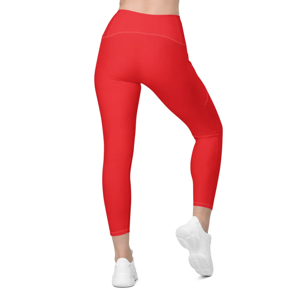 Solid Hot Red Leggings with Pockets