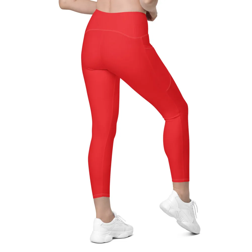 Solid Hot Red Leggings with Pockets