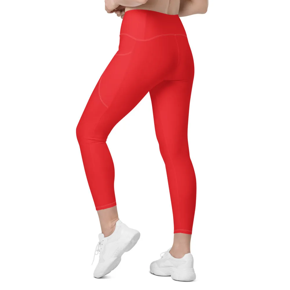 Solid Hot Red Leggings with Pockets