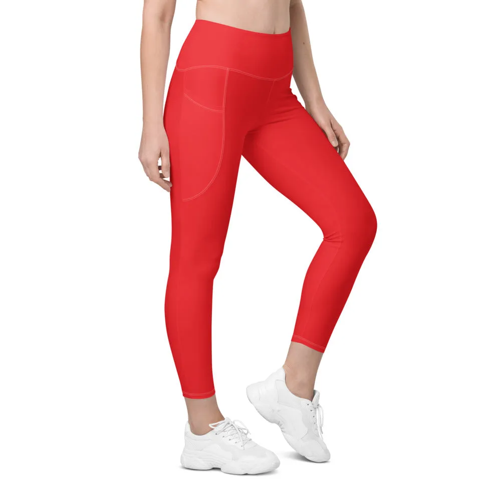 Solid Hot Red Leggings with Pockets