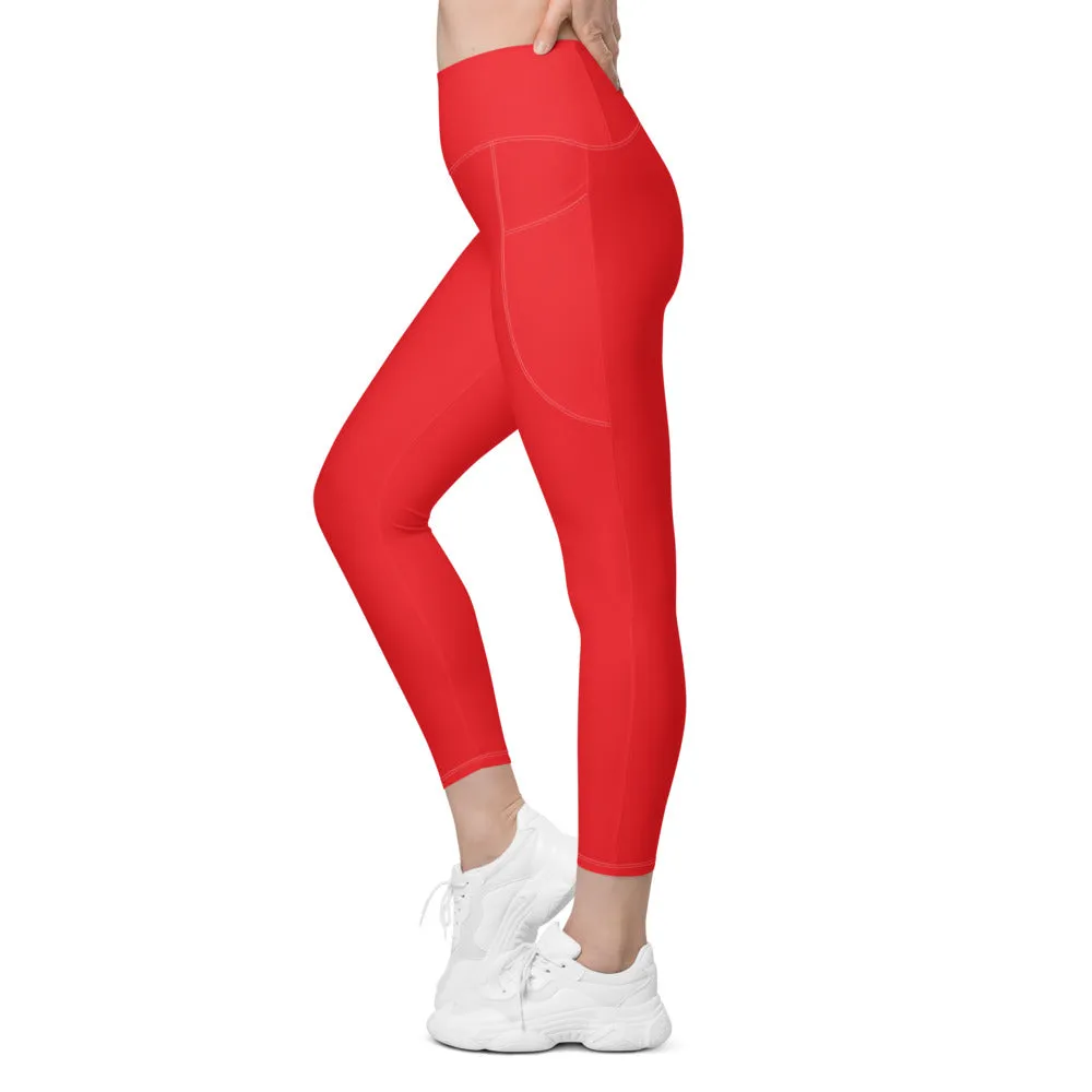 Solid Hot Red Leggings with Pockets