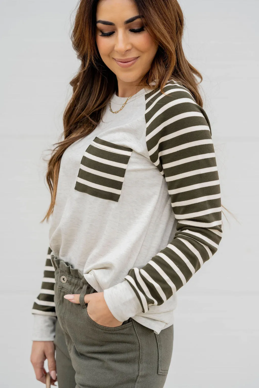 Stripe Accented Pocket Sweatshirt