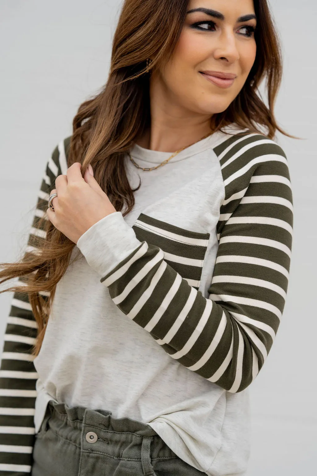 Stripe Accented Pocket Sweatshirt