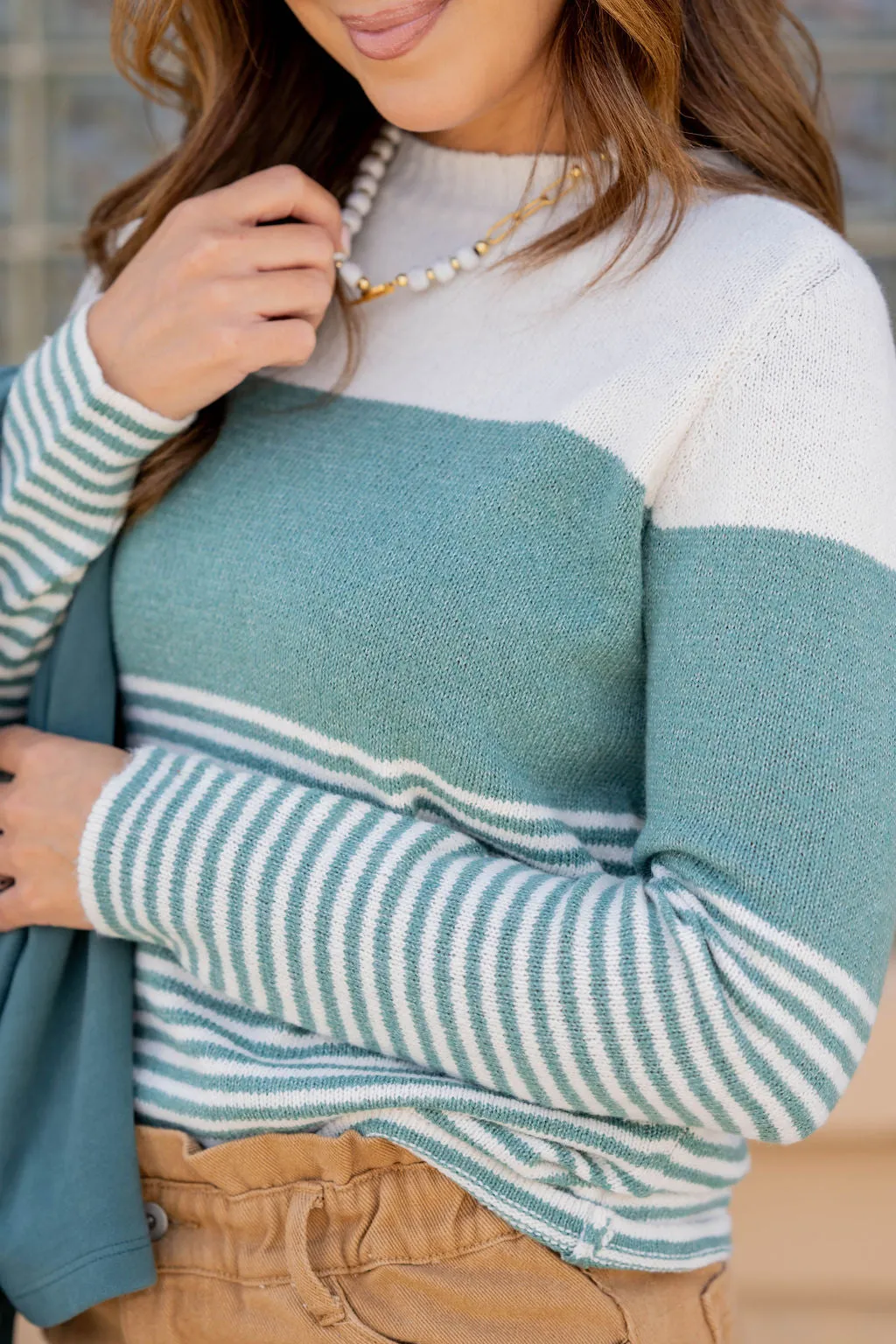 Striped Bottom Blocked Sweater