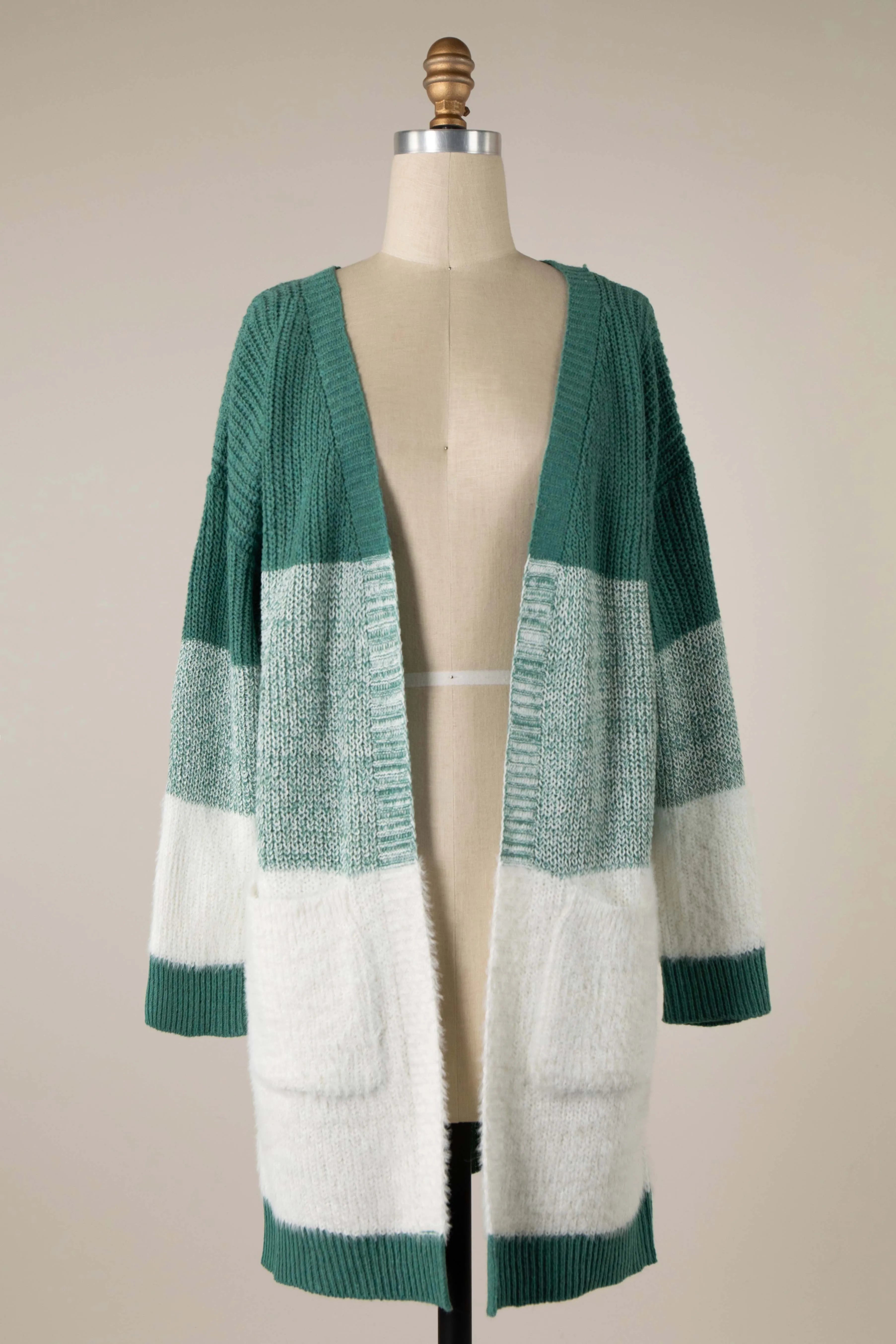 Striped Gradient Fuzzy Contrast Knit Cardigan