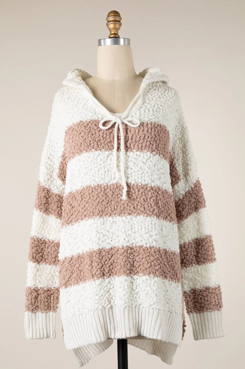 STRIPED POPCORN KNIT HOODIE SWEATER 1 PACK