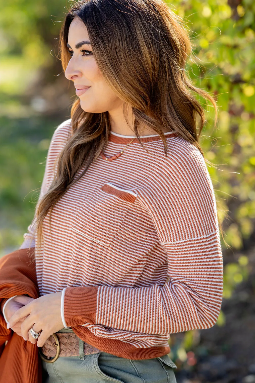 Textured Stripes Pocket Sweater