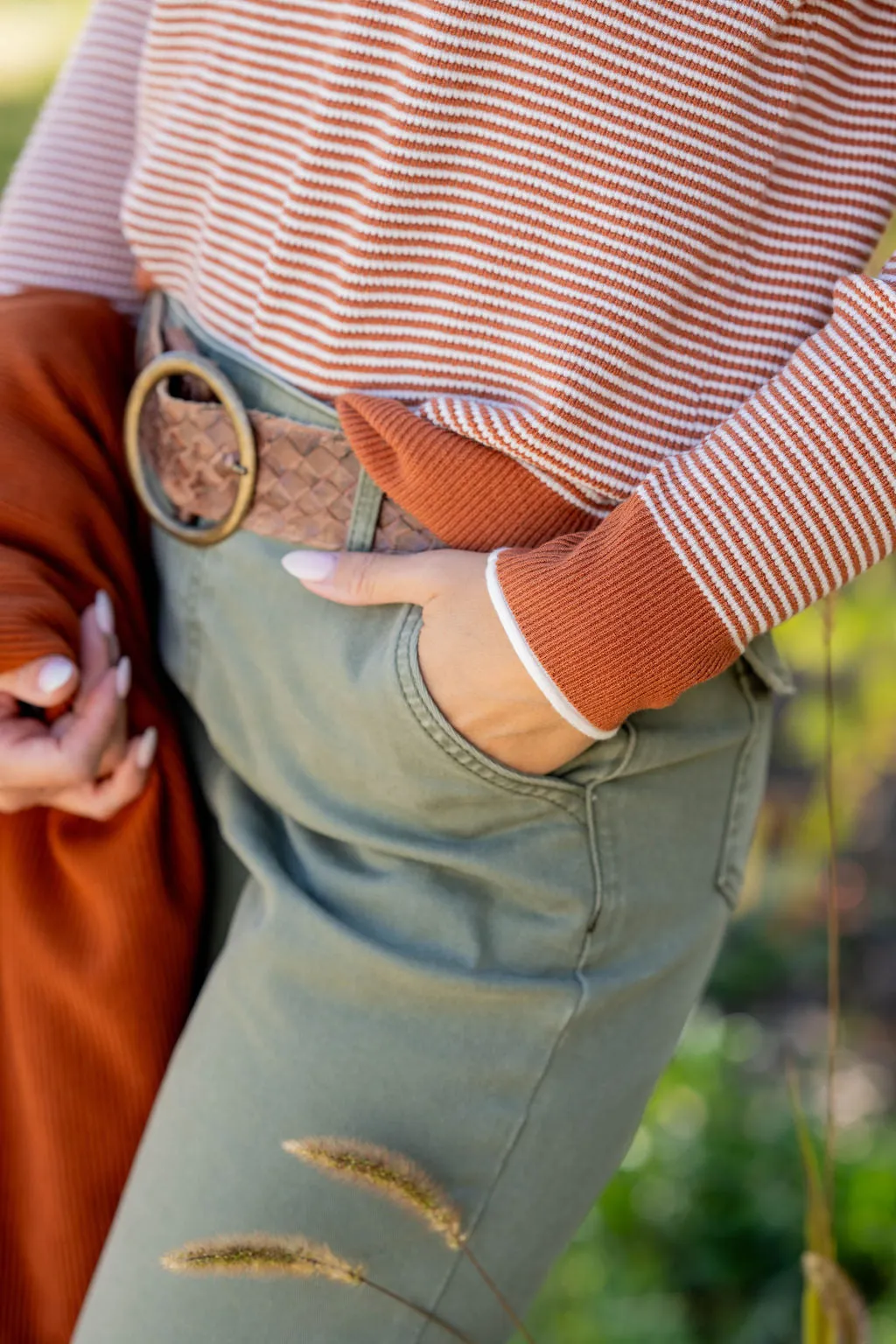 Textured Stripes Pocket Sweater