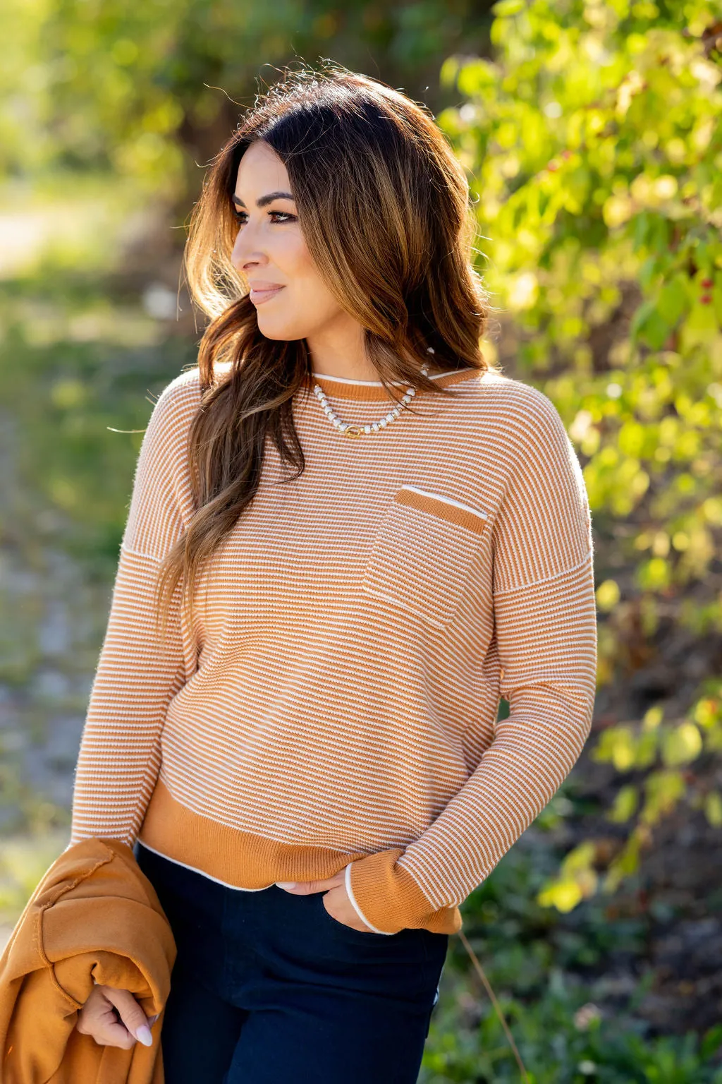 Textured Stripes Pocket Sweater