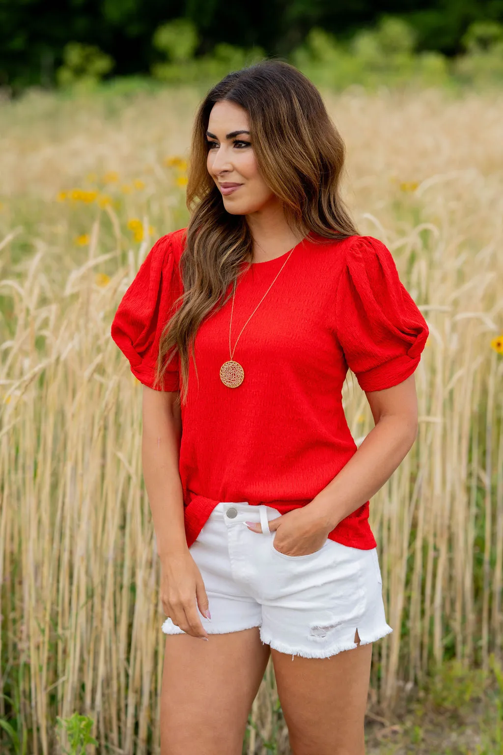 Textured Twist Sleeve Tee