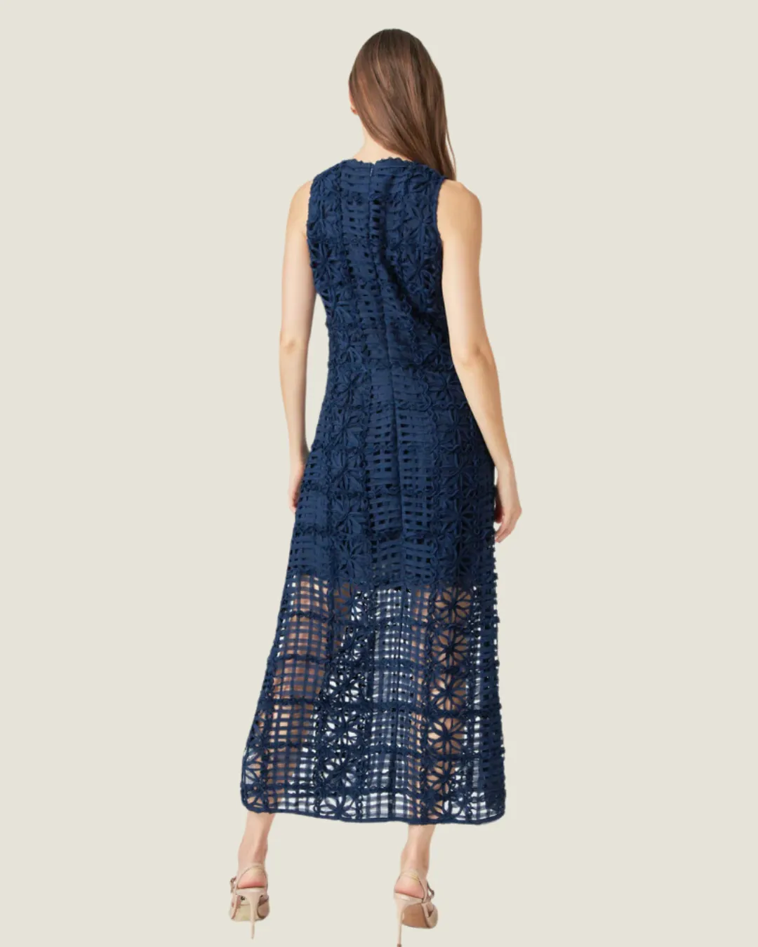 The Karen: Navy Textured Sleeveless Maxi Dress