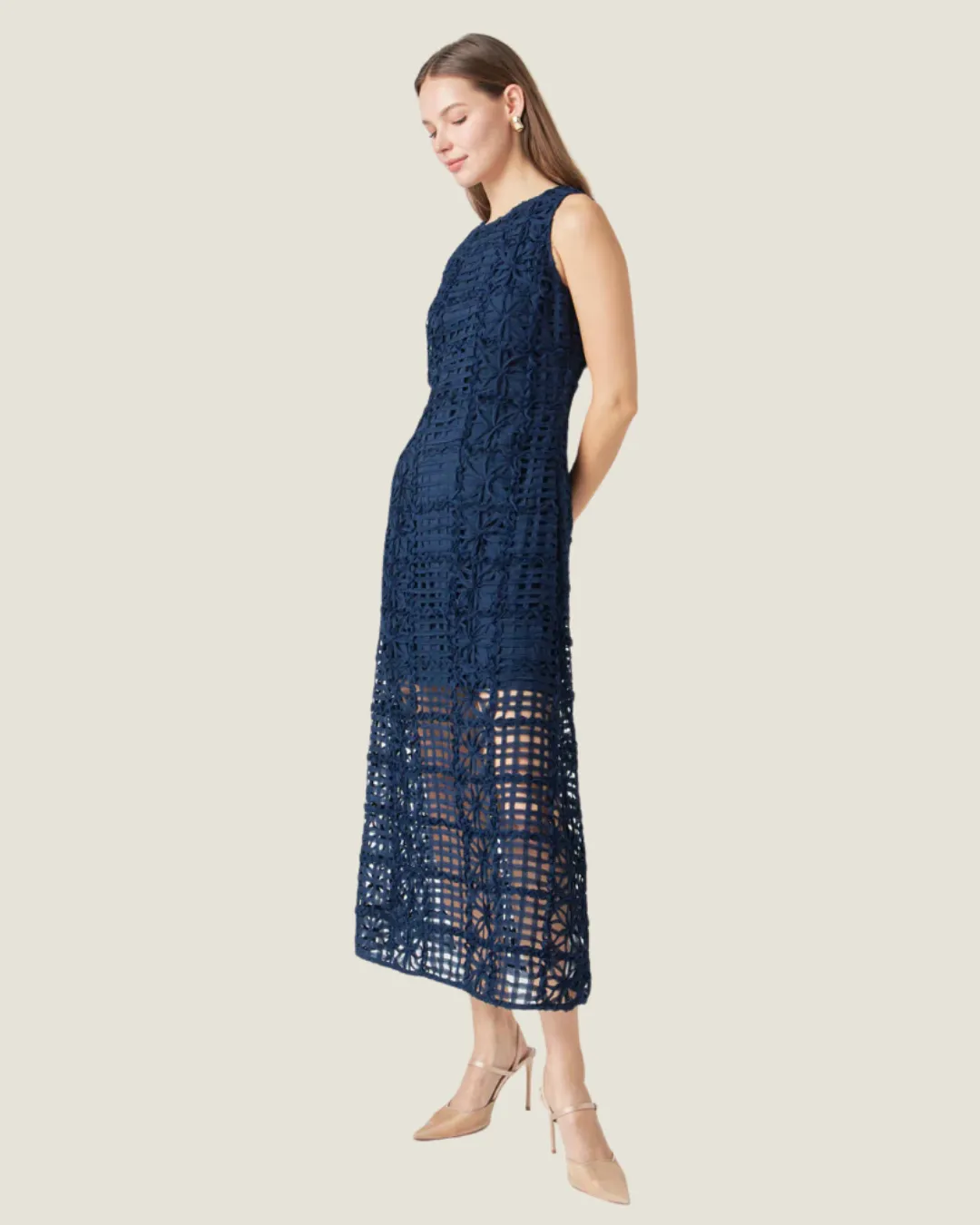 The Karen: Navy Textured Sleeveless Maxi Dress