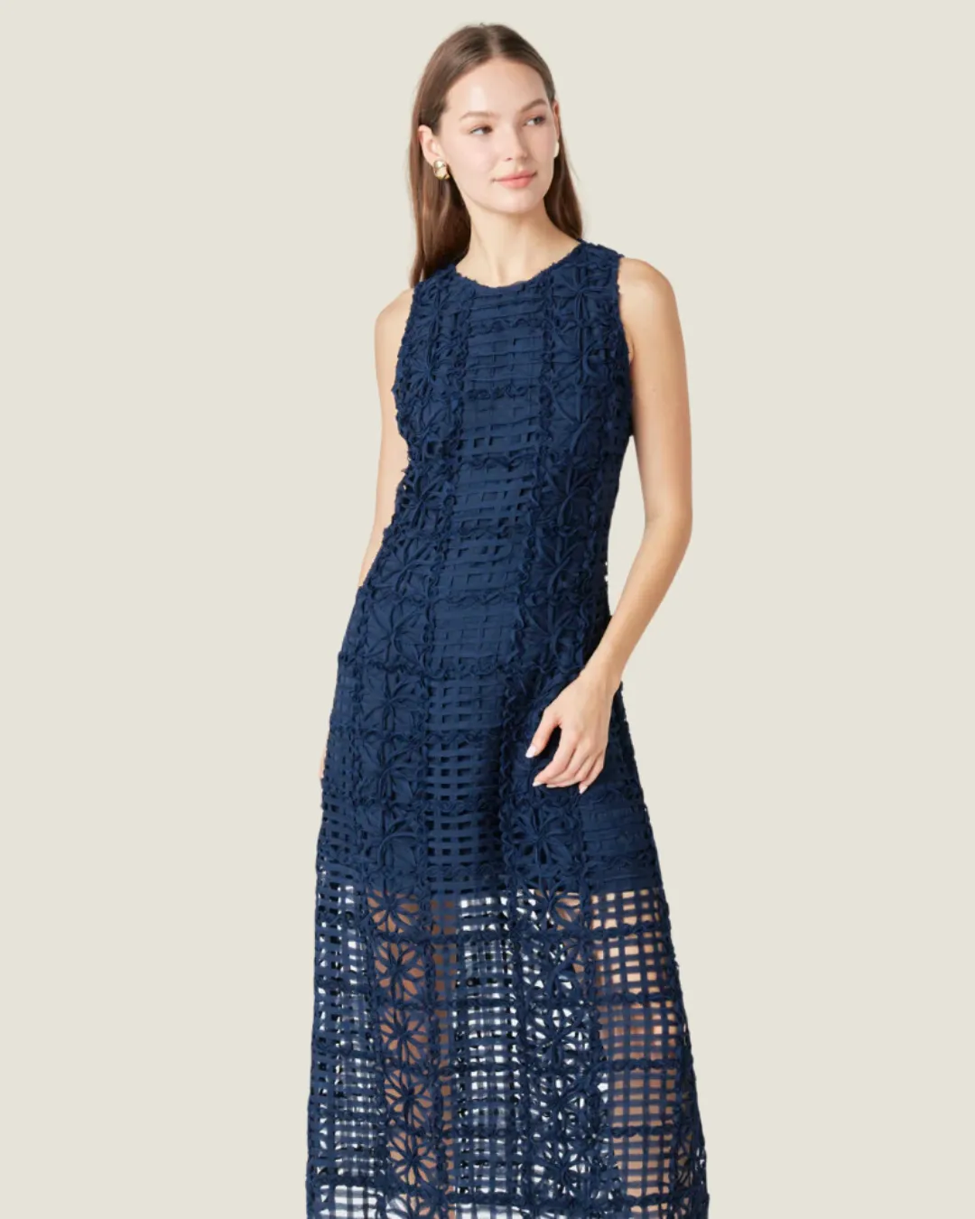 The Karen: Navy Textured Sleeveless Maxi Dress