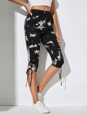 Tie Dye Drawstring Side Capri Leggings