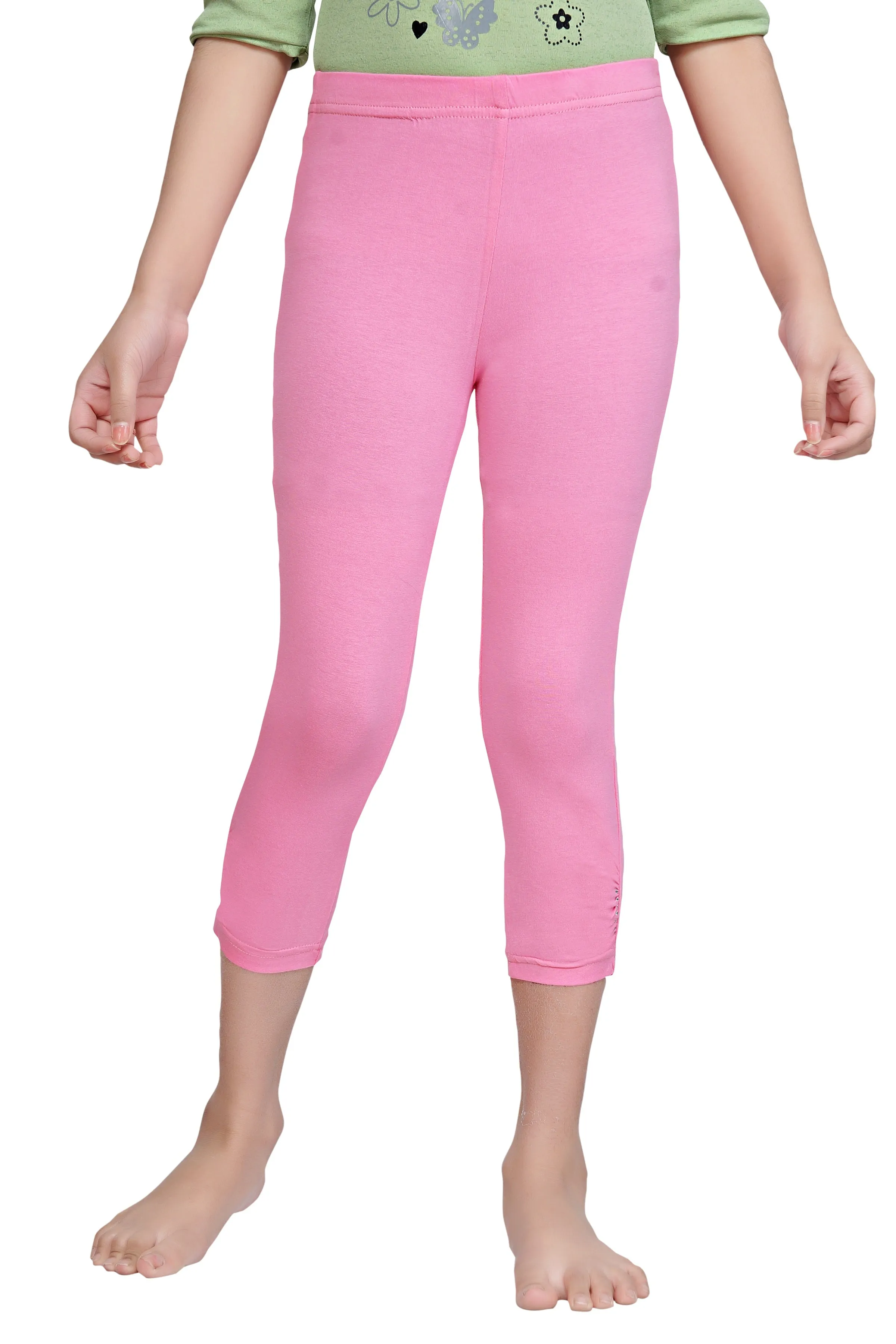 Tiny Girl Pink 3/4th Slim Fit Leggings