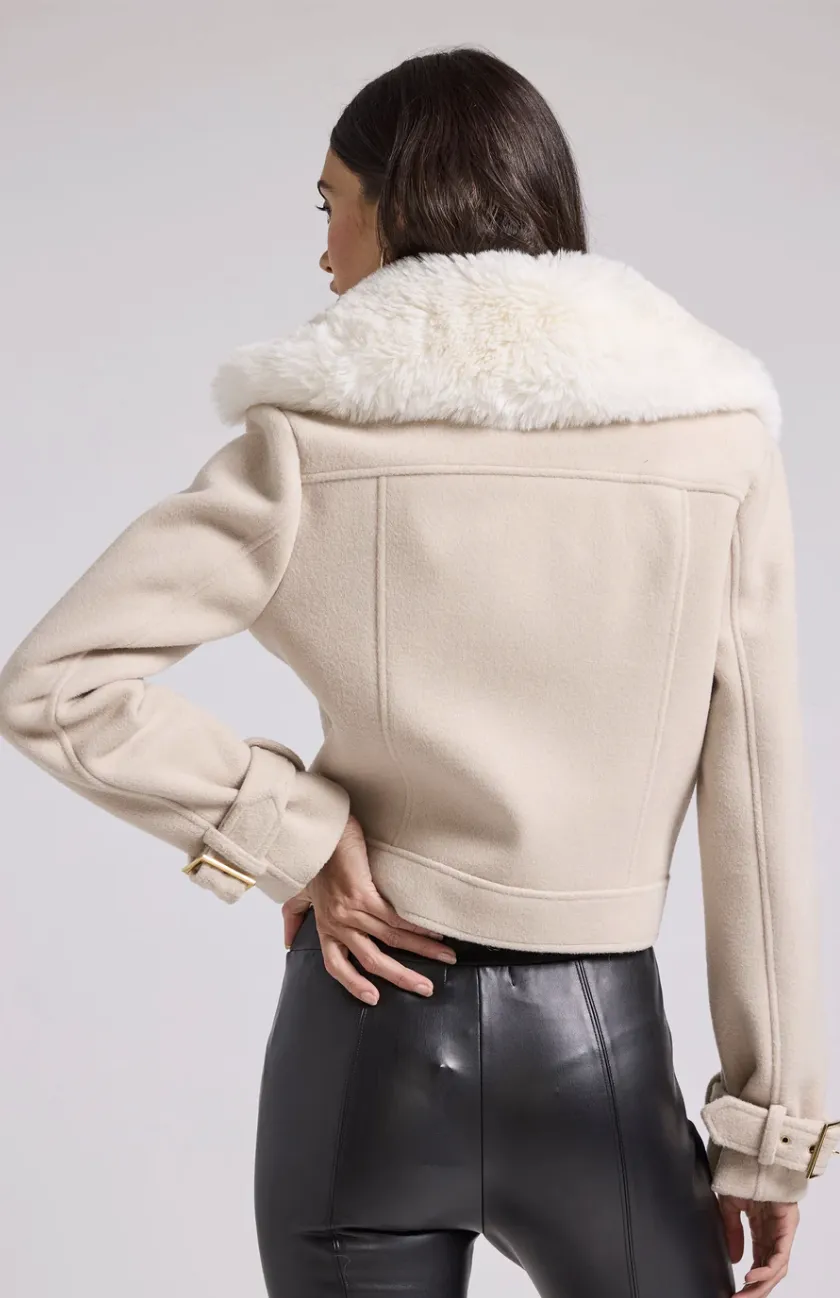 Tivoli Faux Fur Wool Combo Moto - White / Biscuit