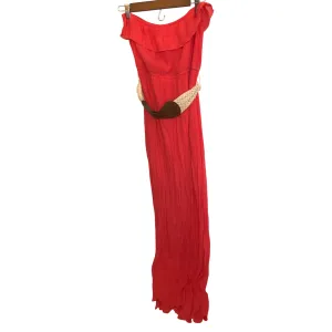 Trixxi Women's Coral(pink-orange) Strapless Tube Maxi Dress With Knitted Belt Size L-Pre-Owned