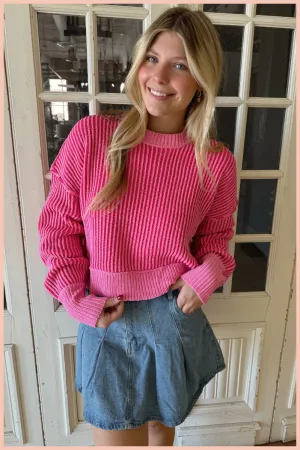 Two Tone Striped Cropped Knit Sweater