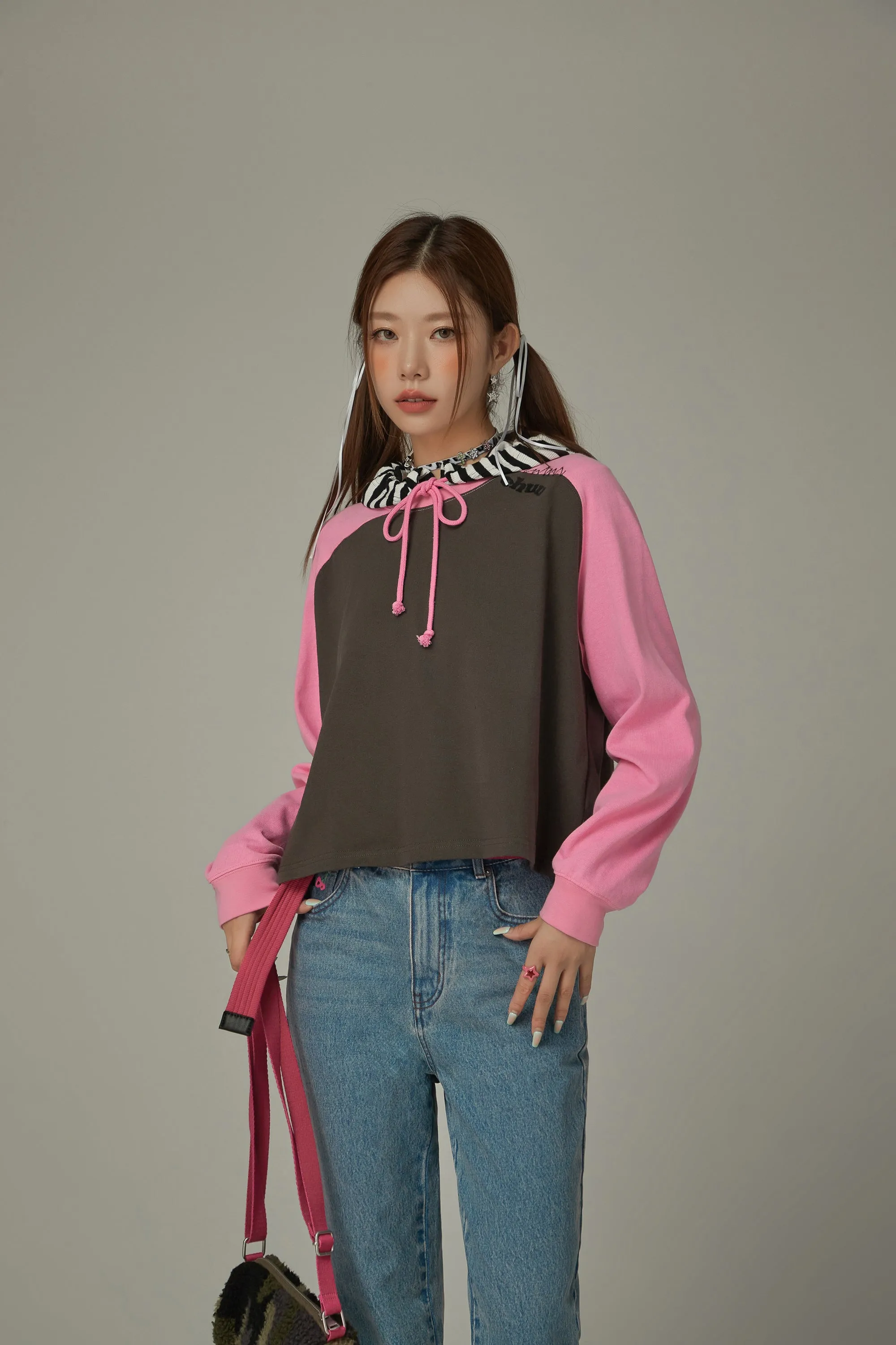 Two Toned Loose Fit Long Sleeve T-Shirt