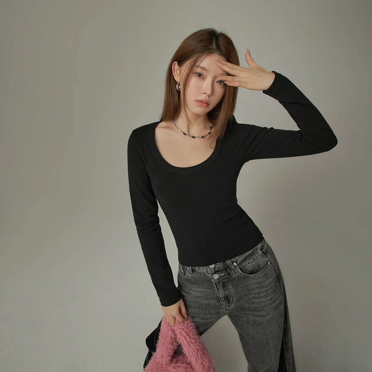 U Neck Basic Long Sleeve T-Shirt