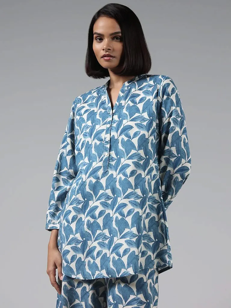 Utsa Blue Leaf Printed Kurti