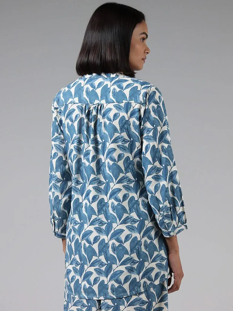 Utsa Blue Leaf Printed Kurti