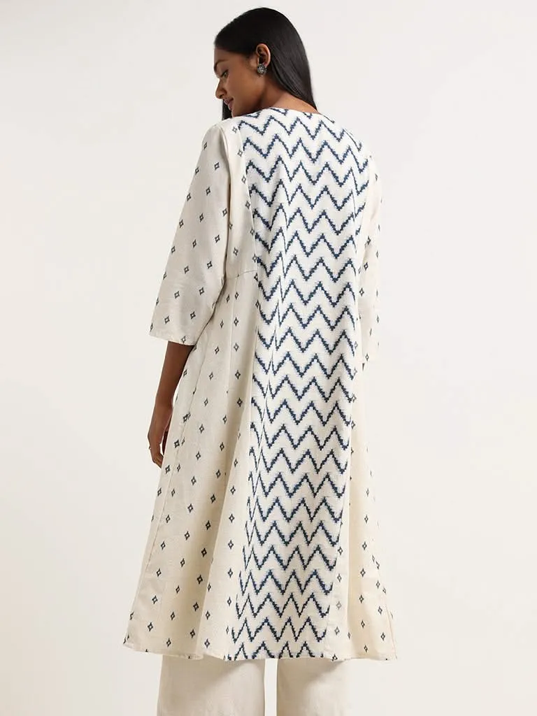 Utsa Indigo Mirror Embroidered Blended Linen Kurta