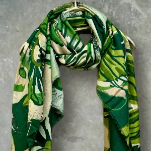 Vintage Inspired Green Floral Scarf for Women,Perfect All-Year Accessory,Ideal Grey Gifts for Mother's Day,Birthday, and Christmas.