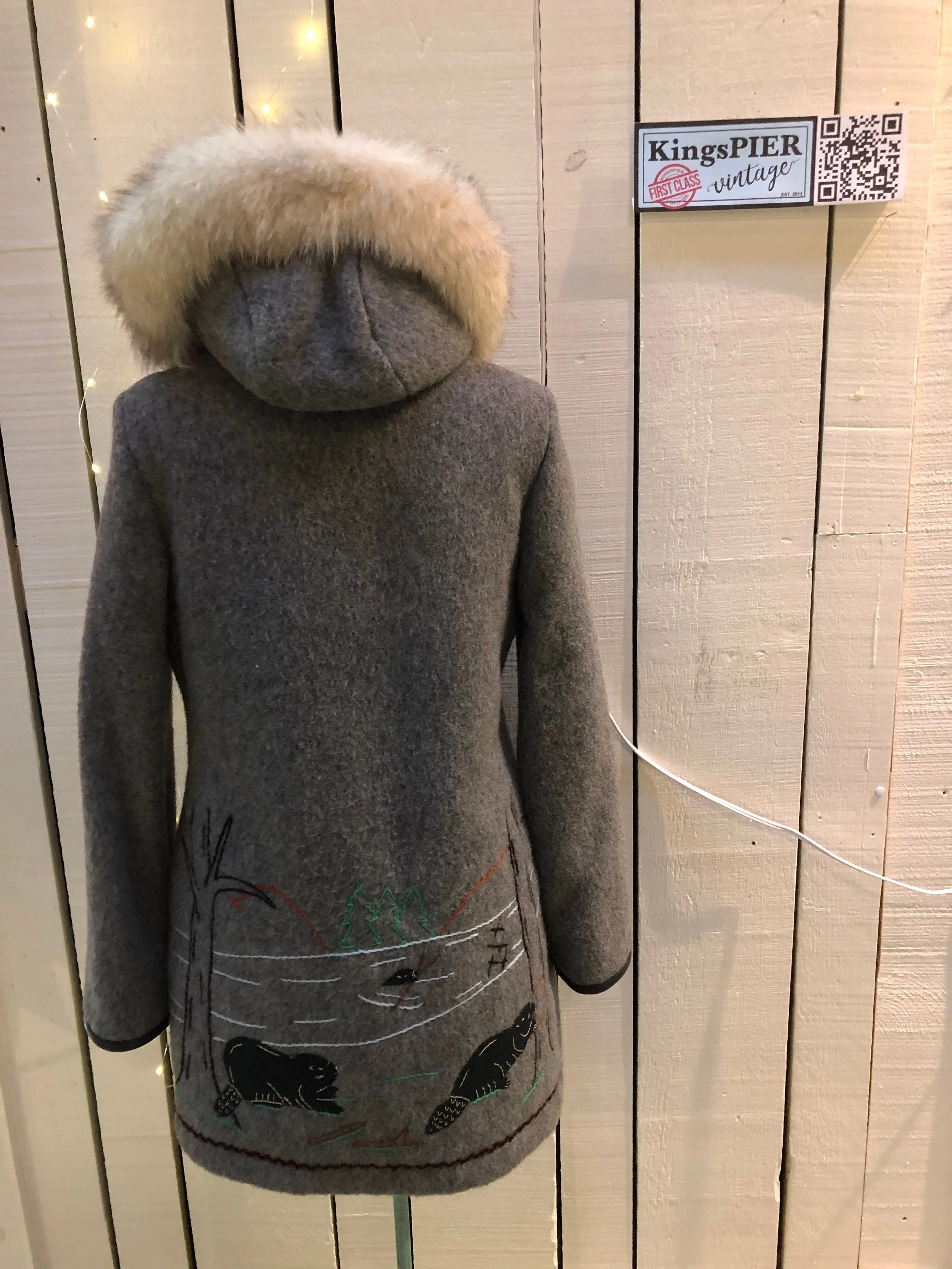 Vintage James Bay Grey Northern Parka with Fur Trimmed Hood, Made in Canada, SOLD